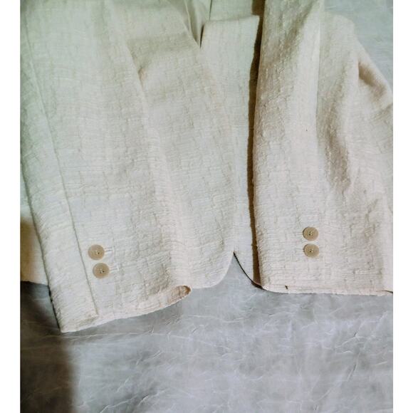 Women's Loft Textured  Cream Color 2 Pocket Inner Lined Blazer Size Large - Picture 8 of 12